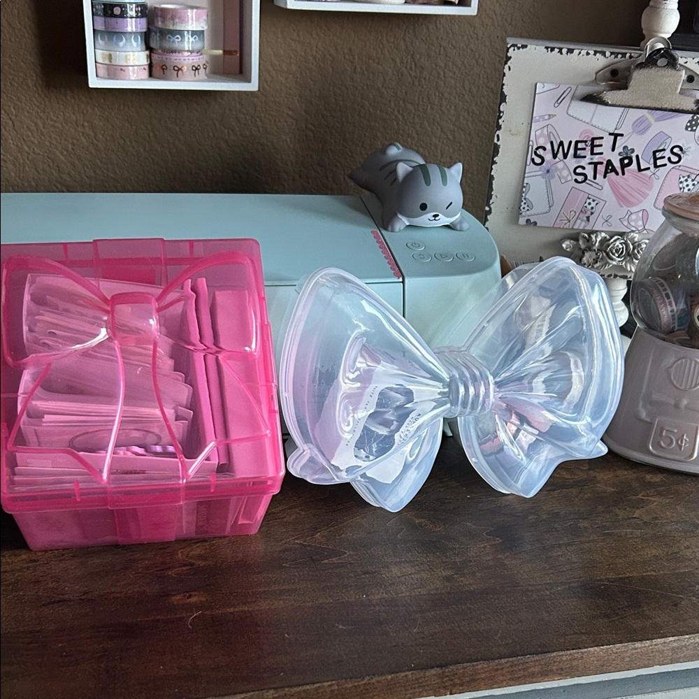 🎀Clear Bow Storage Container organizer craft stationery🎀